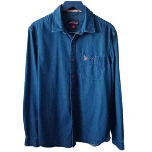 US Polo Assn Mens Denim Button Up Shirt Long Sleeve Medium Blue Casual Western L